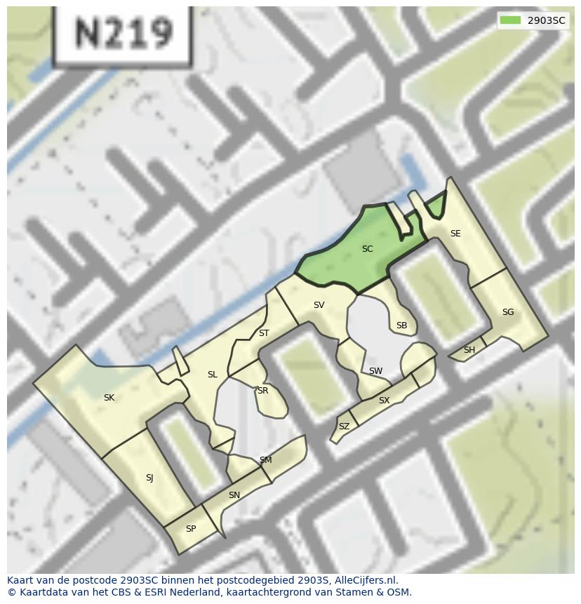 Afbeelding van het postcodegebied 2903 SC op de kaart.
