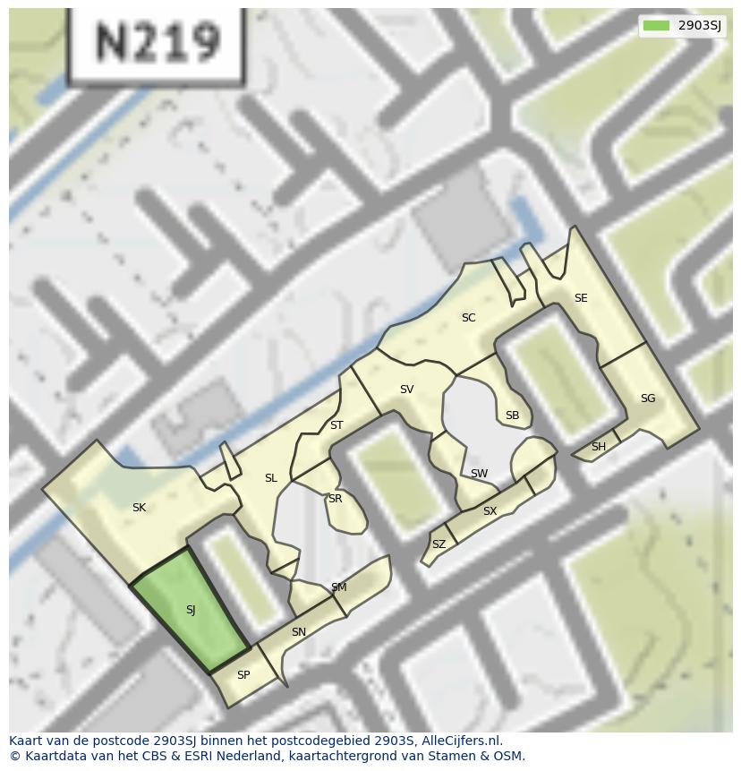 Afbeelding van het postcodegebied 2903 SJ op de kaart.