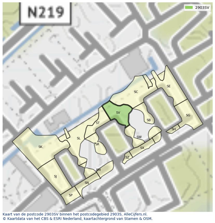 Afbeelding van het postcodegebied 2903 SV op de kaart.