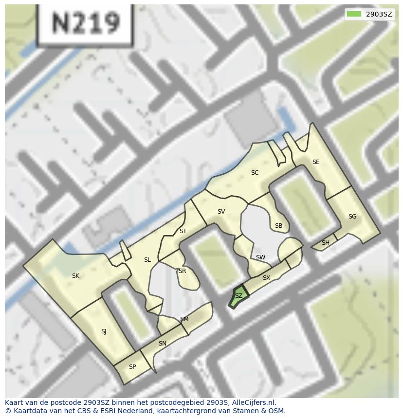 Afbeelding van het postcodegebied 2903 SZ op de kaart.