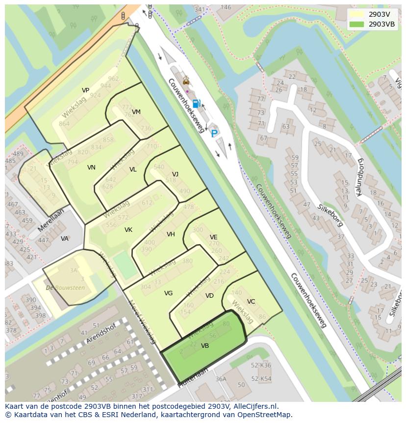 Afbeelding van het postcodegebied 2903 VB op de kaart.