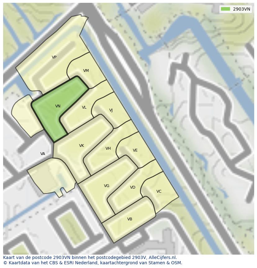 Afbeelding van het postcodegebied 2903 VN op de kaart.