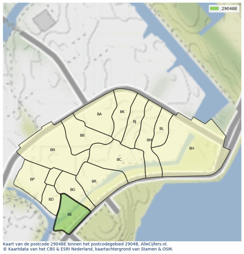 Afbeelding van het postcodegebied 2904 BE op de kaart.