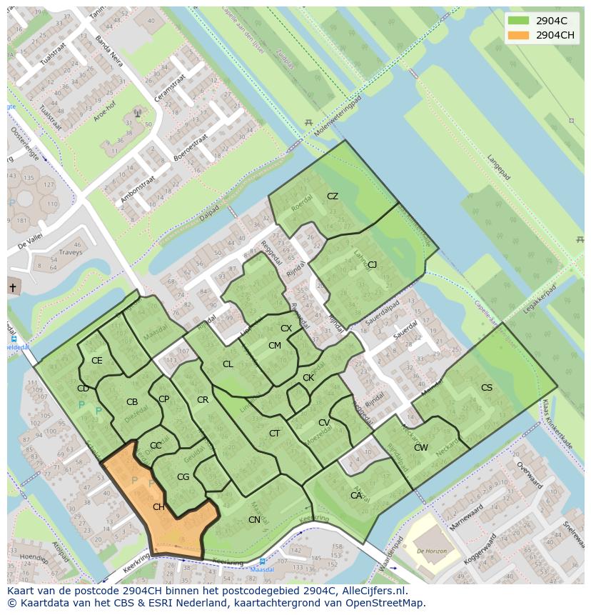 Afbeelding van het postcodegebied 2904 CH op de kaart.