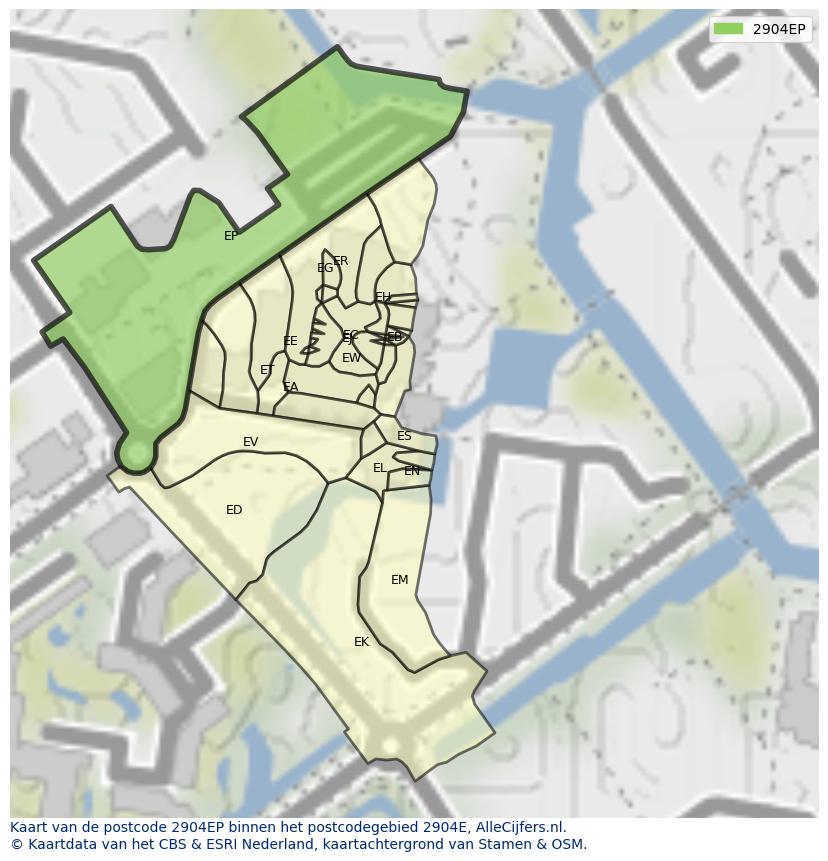 Afbeelding van het postcodegebied 2904 EP op de kaart.