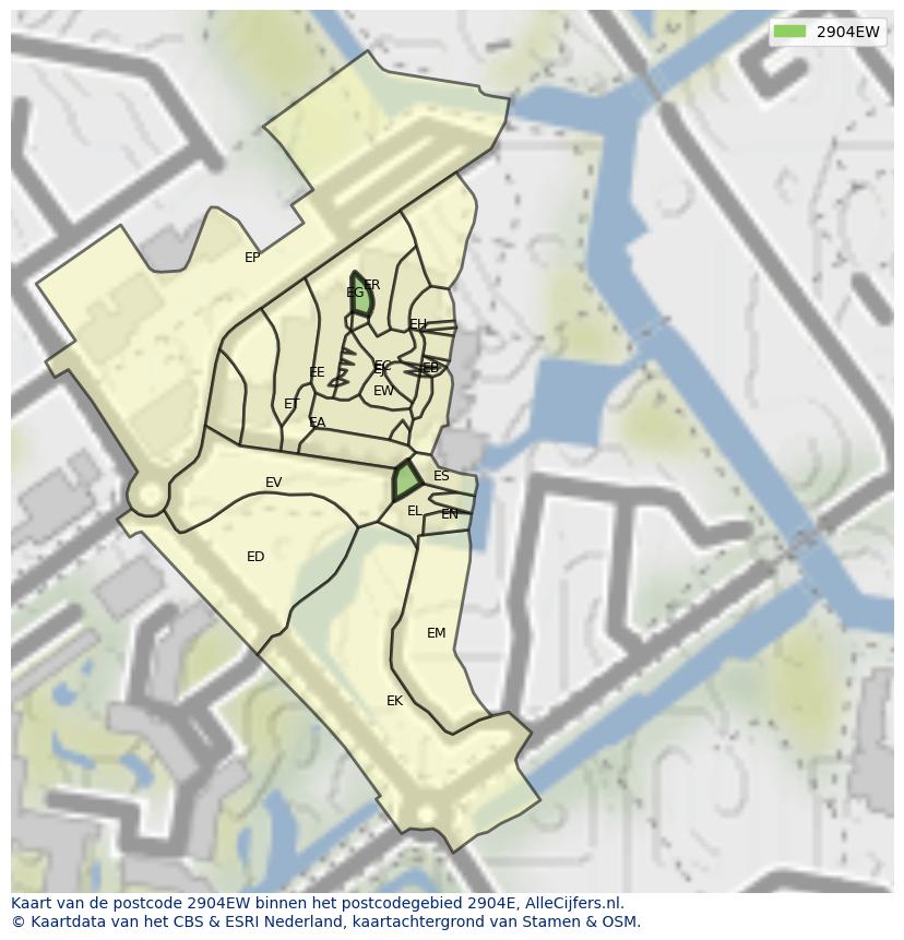 Afbeelding van het postcodegebied 2904 EW op de kaart.