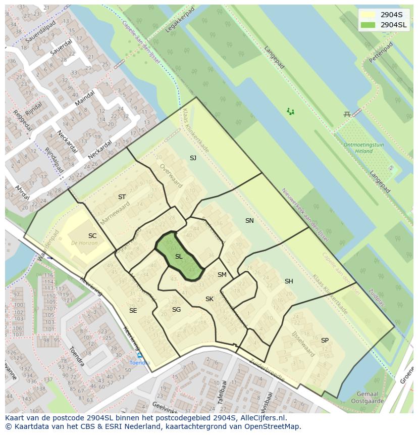 Afbeelding van het postcodegebied 2904 SL op de kaart.