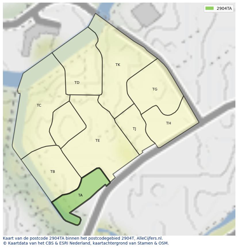 Afbeelding van het postcodegebied 2904 TA op de kaart.