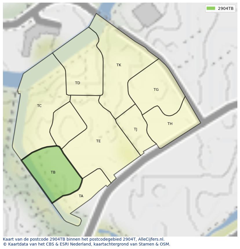 Afbeelding van het postcodegebied 2904 TB op de kaart.
