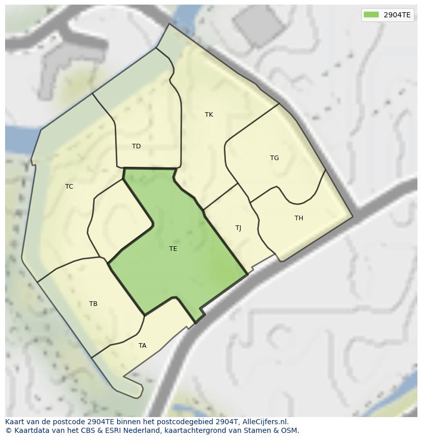Afbeelding van het postcodegebied 2904 TE op de kaart.