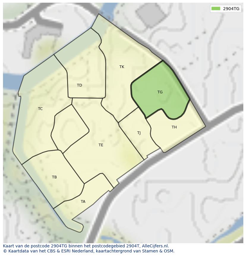 Afbeelding van het postcodegebied 2904 TG op de kaart.
