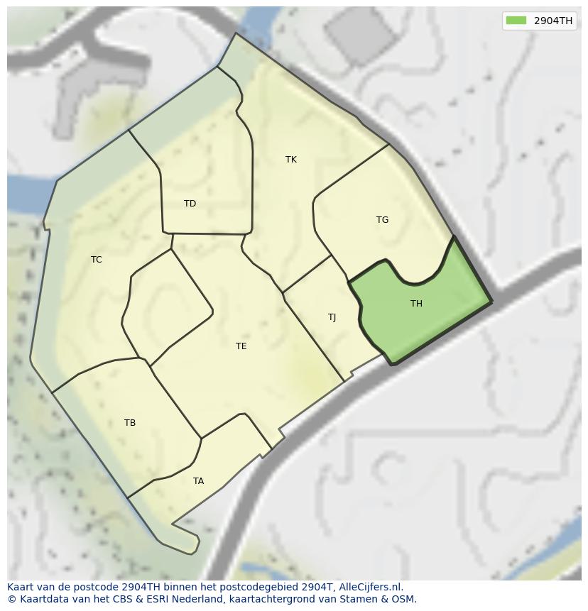 Afbeelding van het postcodegebied 2904 TH op de kaart.