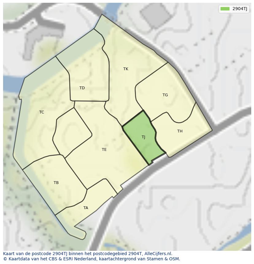Afbeelding van het postcodegebied 2904 TJ op de kaart.