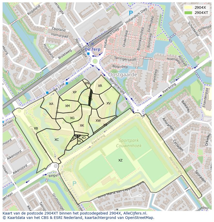 Afbeelding van het postcodegebied 2904 XT op de kaart.