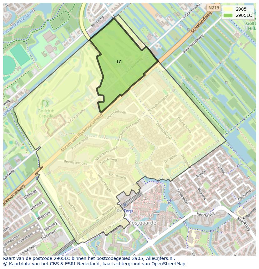 Afbeelding van het postcodegebied 2905 LC op de kaart.