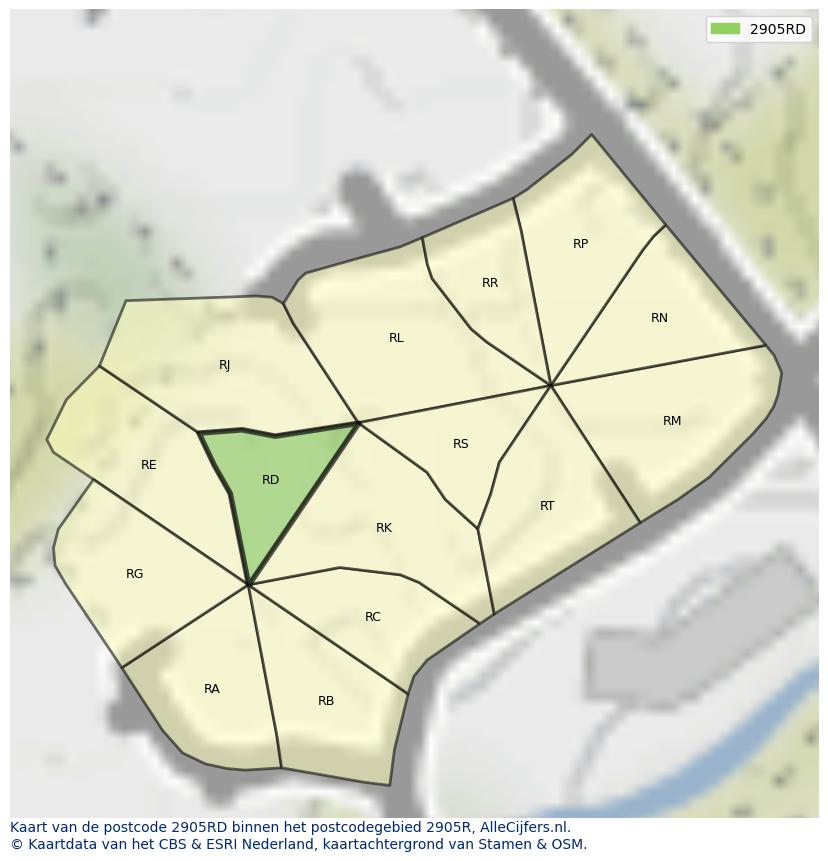 Afbeelding van het postcodegebied 2905 RD op de kaart.