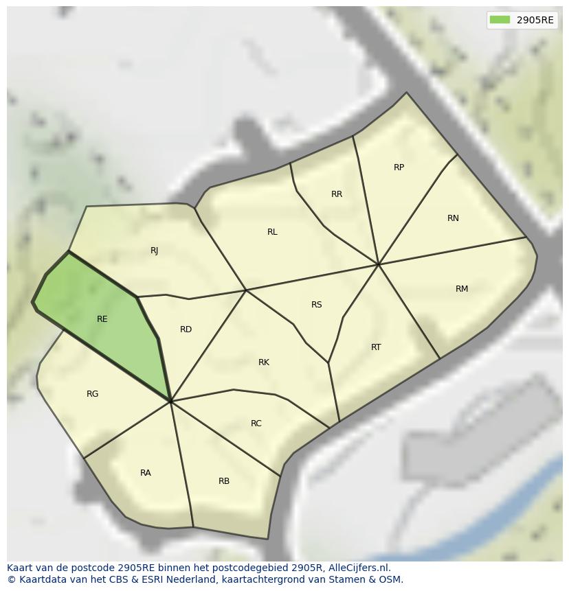 Afbeelding van het postcodegebied 2905 RE op de kaart.