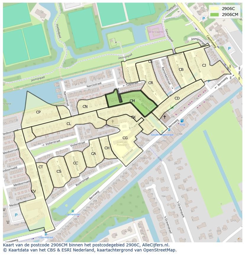 Afbeelding van het postcodegebied 2906 CM op de kaart.