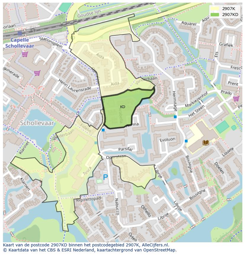 Afbeelding van het postcodegebied 2907 KD op de kaart.