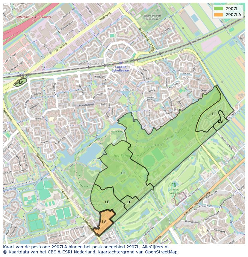 Afbeelding van het postcodegebied 2907 LA op de kaart.