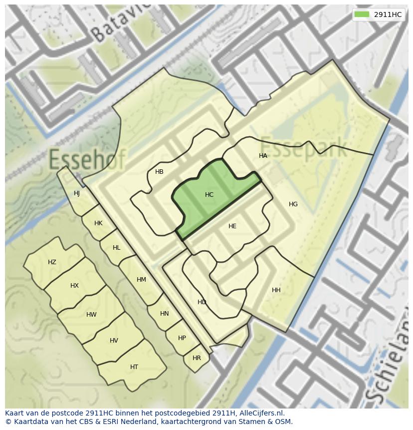 Afbeelding van het postcodegebied 2911 HC op de kaart.