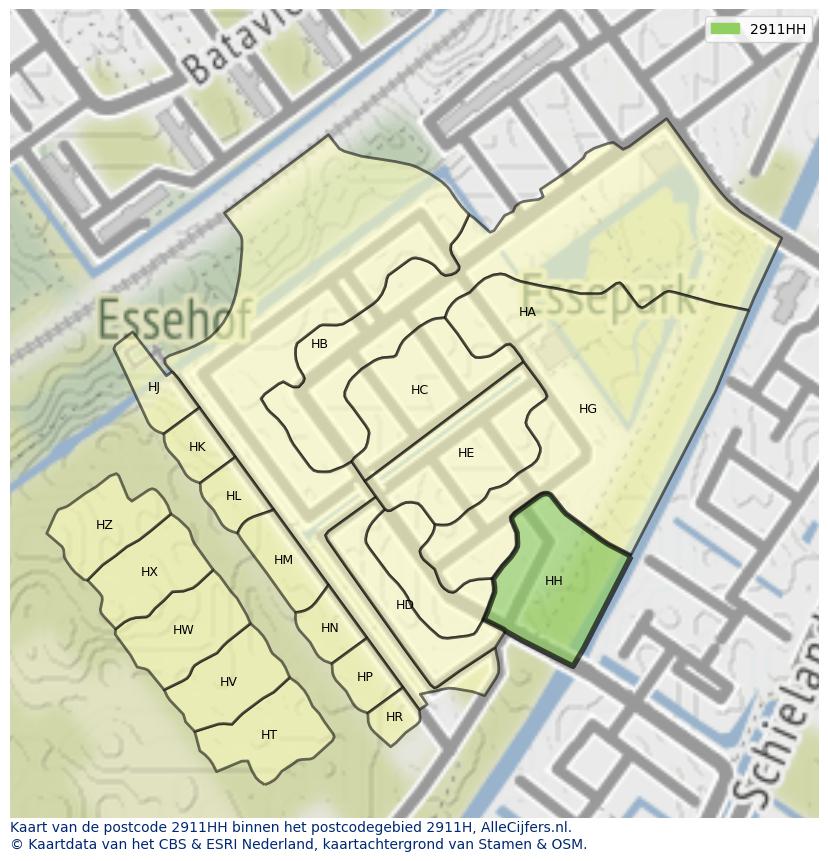 Afbeelding van het postcodegebied 2911 HH op de kaart.