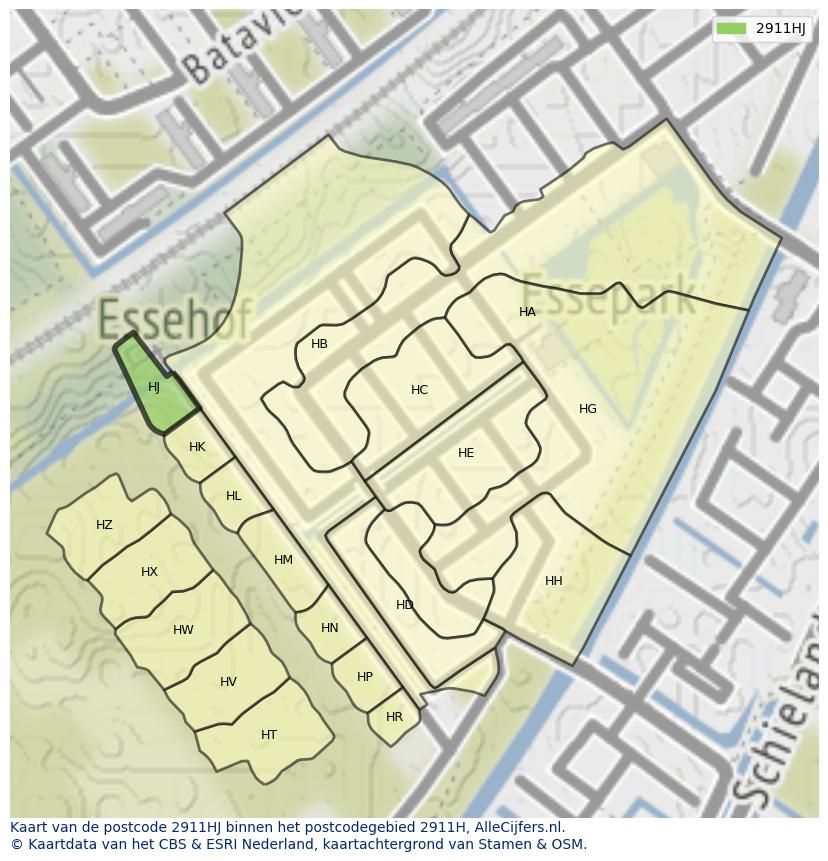 Afbeelding van het postcodegebied 2911 HJ op de kaart.