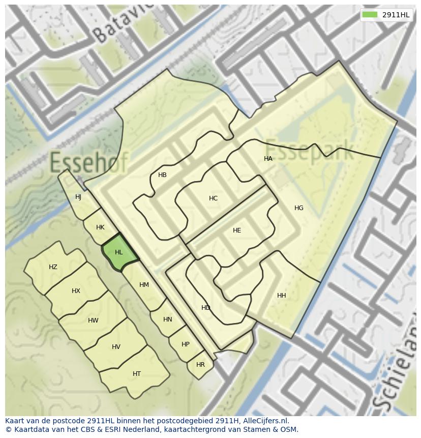 Afbeelding van het postcodegebied 2911 HL op de kaart.