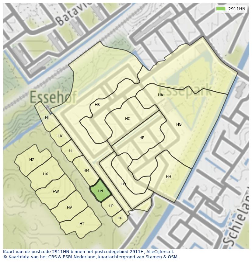 Afbeelding van het postcodegebied 2911 HN op de kaart.