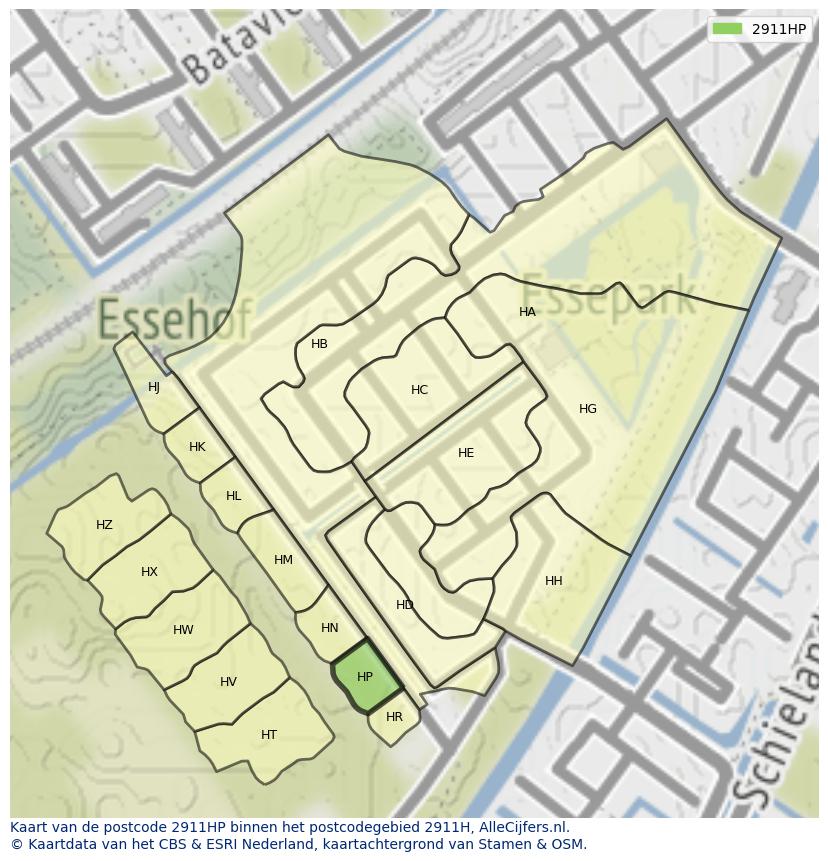 Afbeelding van het postcodegebied 2911 HP op de kaart.