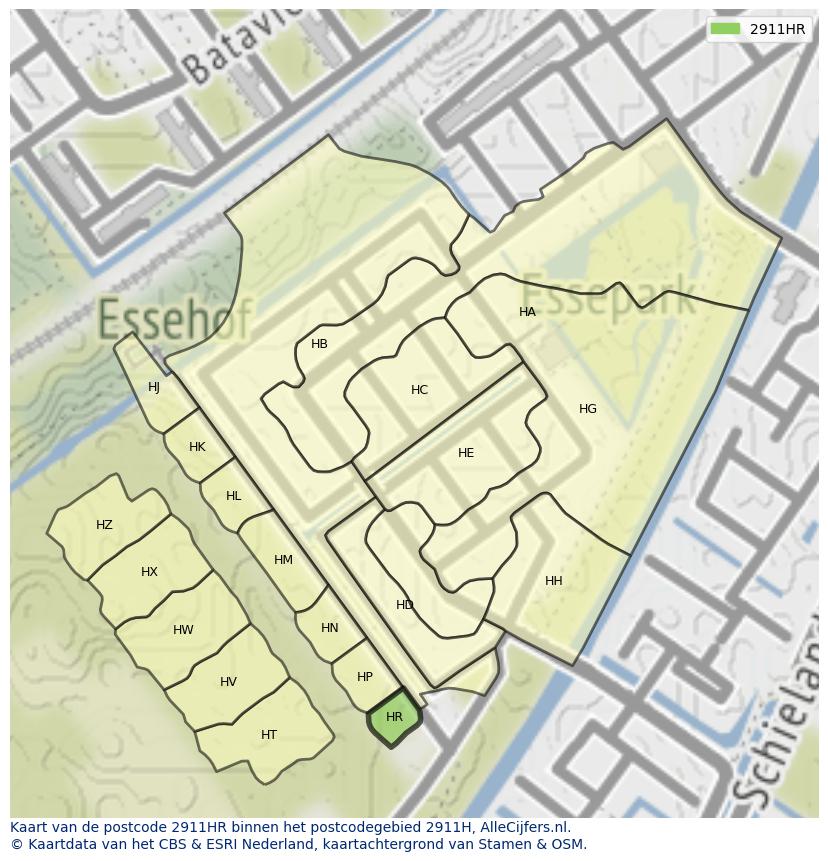 Afbeelding van het postcodegebied 2911 HR op de kaart.