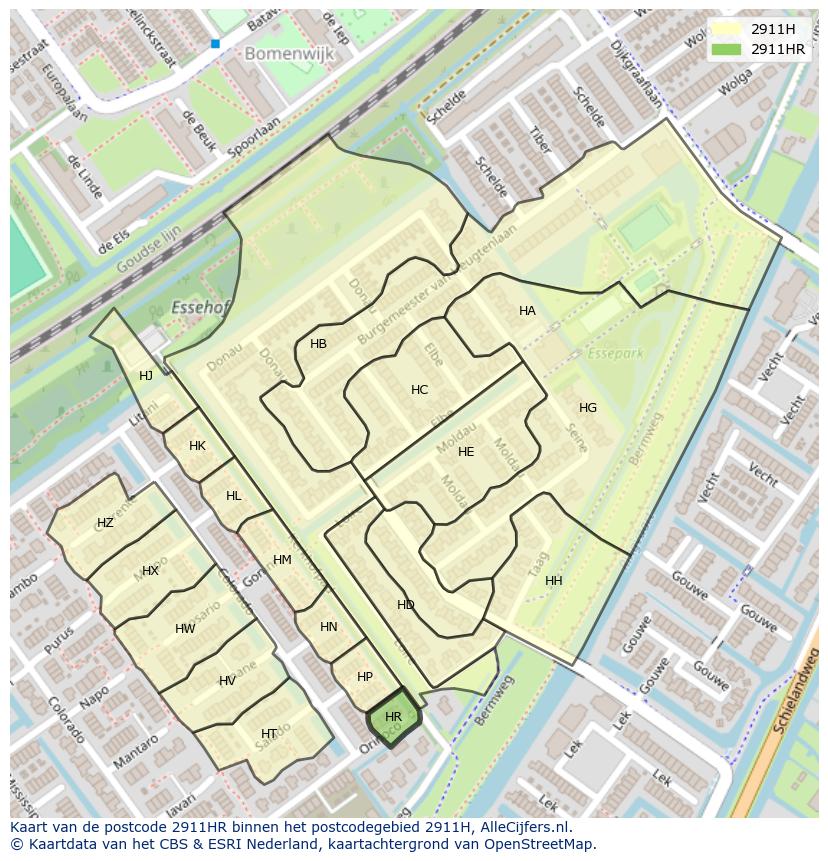 Afbeelding van het postcodegebied 2911 HR op de kaart.