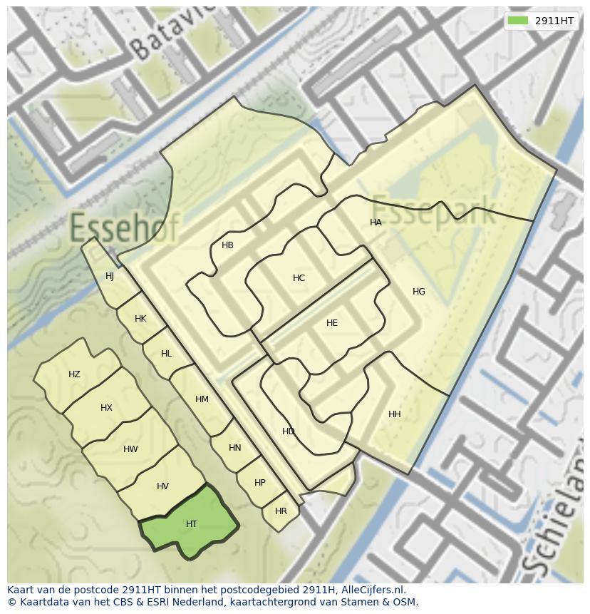 Afbeelding van het postcodegebied 2911 HT op de kaart.
