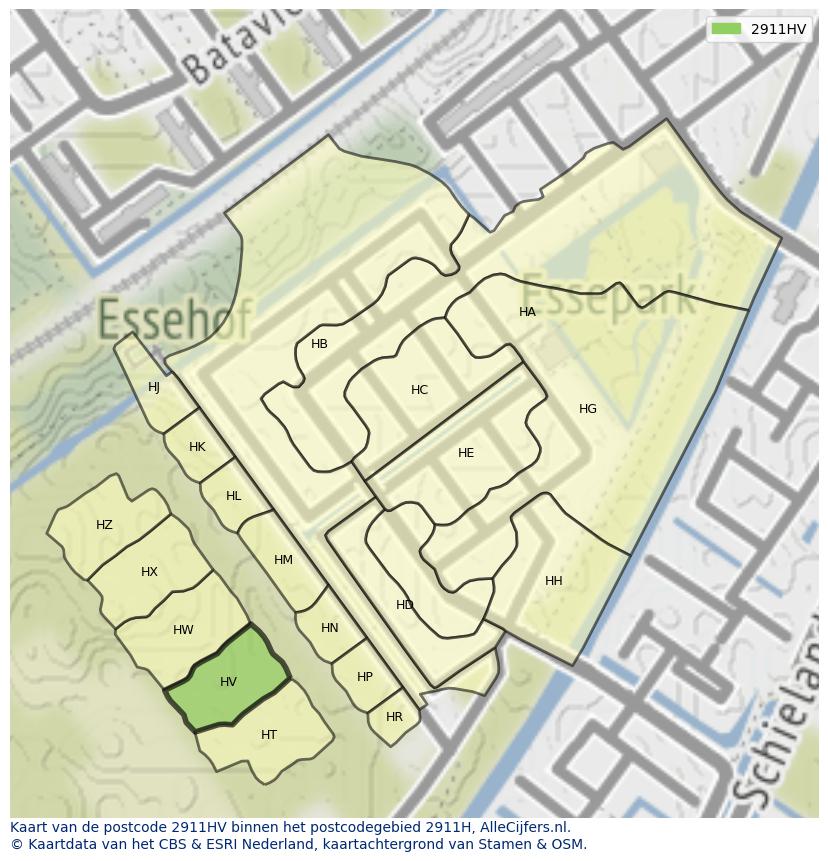 Afbeelding van het postcodegebied 2911 HV op de kaart.