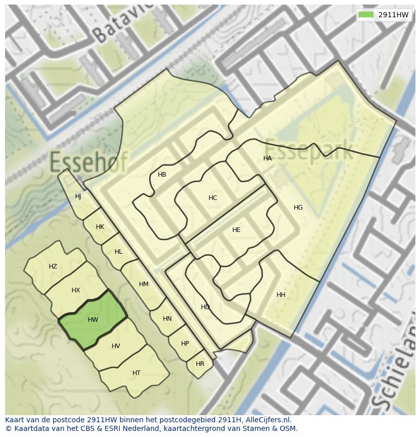 Afbeelding van het postcodegebied 2911 HW op de kaart.