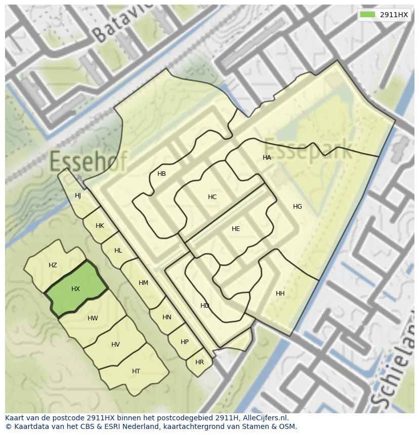 Afbeelding van het postcodegebied 2911 HX op de kaart.