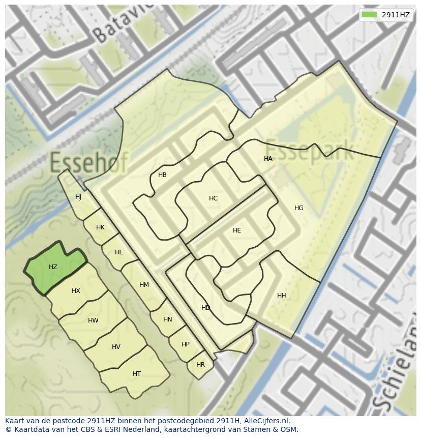 Afbeelding van het postcodegebied 2911 HZ op de kaart.