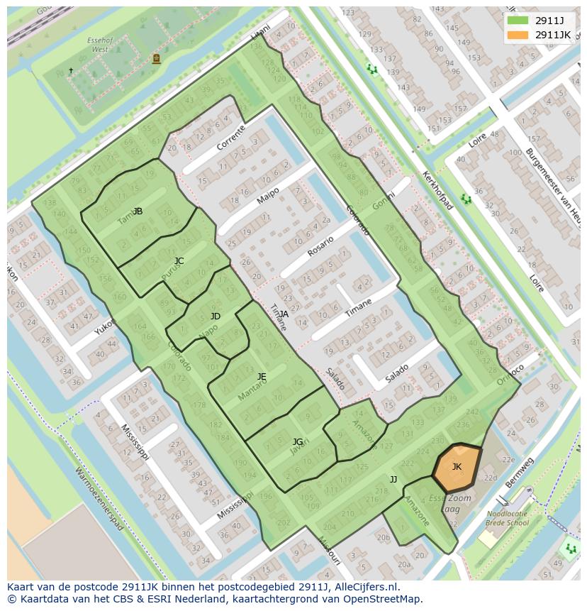 Afbeelding van het postcodegebied 2911 JK op de kaart.