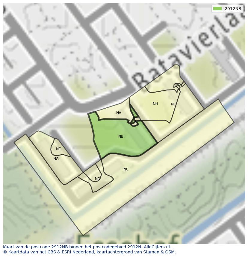 Afbeelding van het postcodegebied 2912 NB op de kaart.