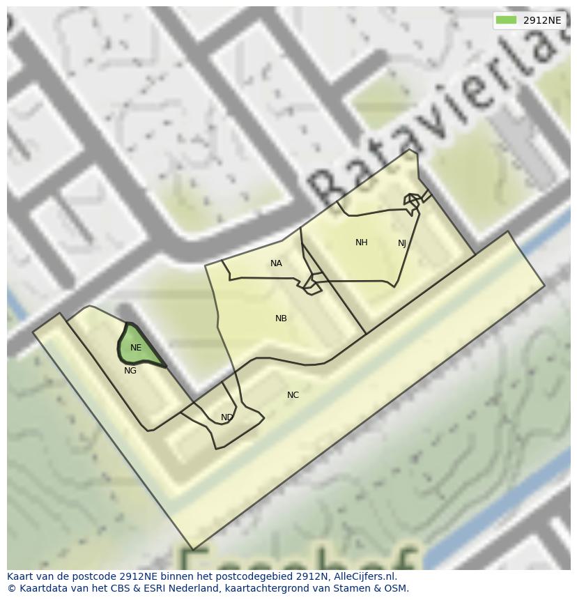 Afbeelding van het postcodegebied 2912 NE op de kaart.