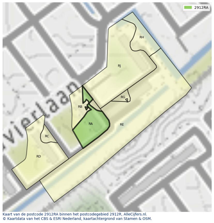 Afbeelding van het postcodegebied 2912 RA op de kaart.