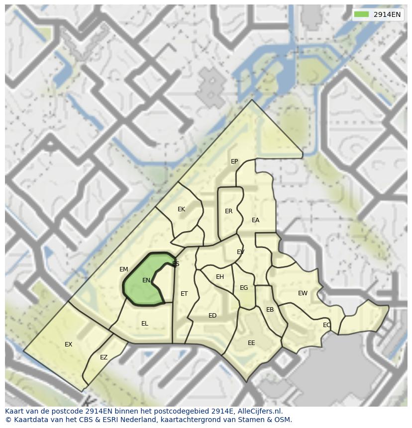 Afbeelding van het postcodegebied 2914 EN op de kaart.