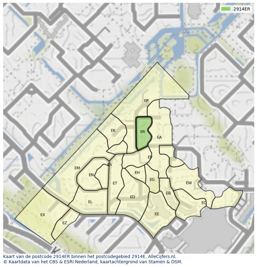 Afbeelding van het postcodegebied 2914 ER op de kaart.