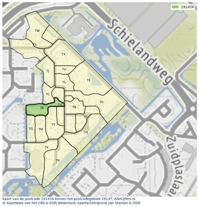 Afbeelding van het postcodegebied 2914 TA op de kaart.