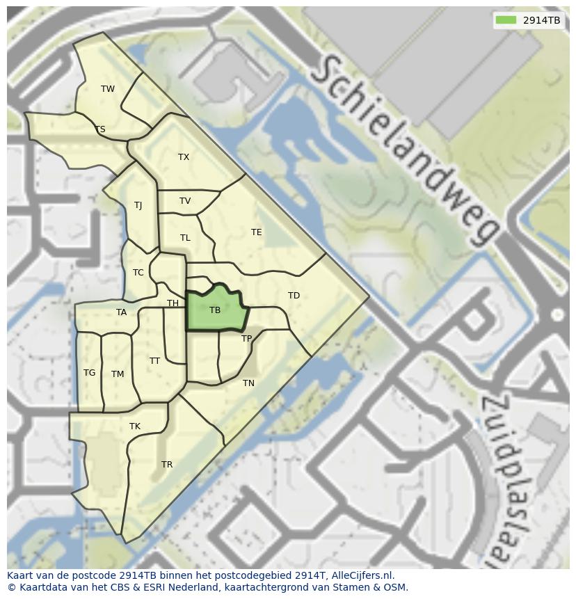 Afbeelding van het postcodegebied 2914 TB op de kaart.