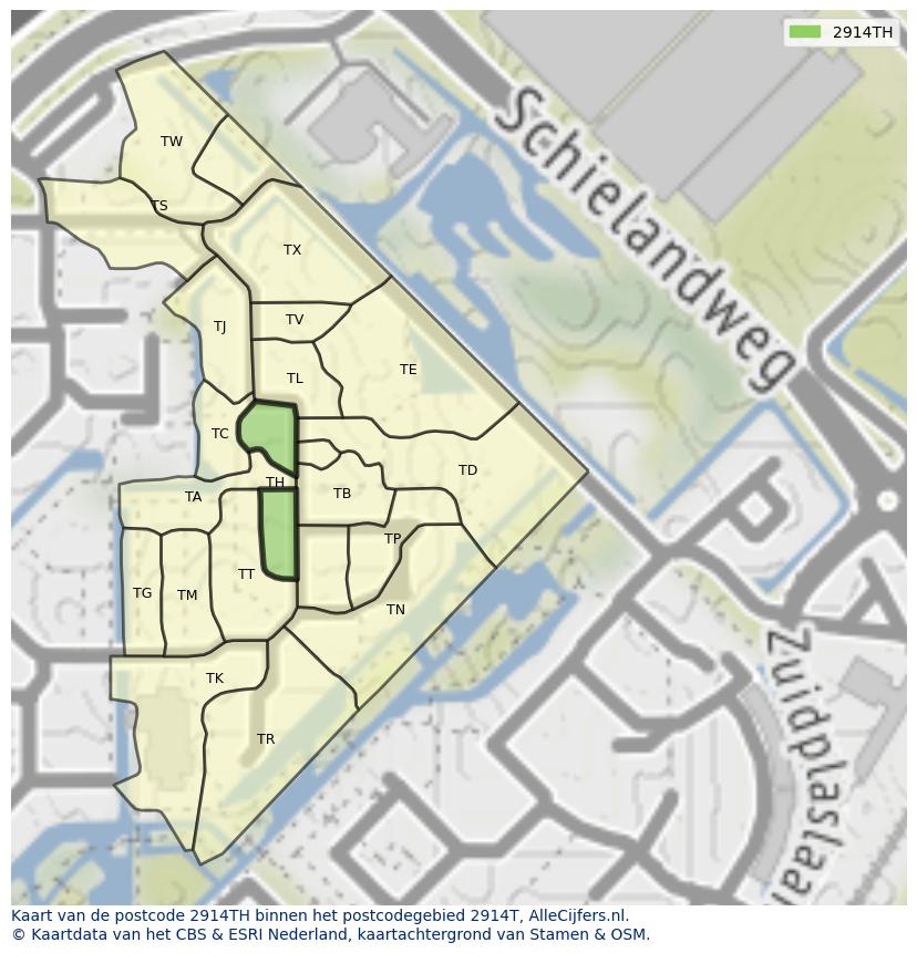 Afbeelding van het postcodegebied 2914 TH op de kaart.