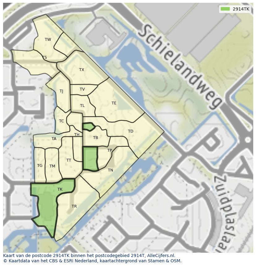 Afbeelding van het postcodegebied 2914 TK op de kaart.