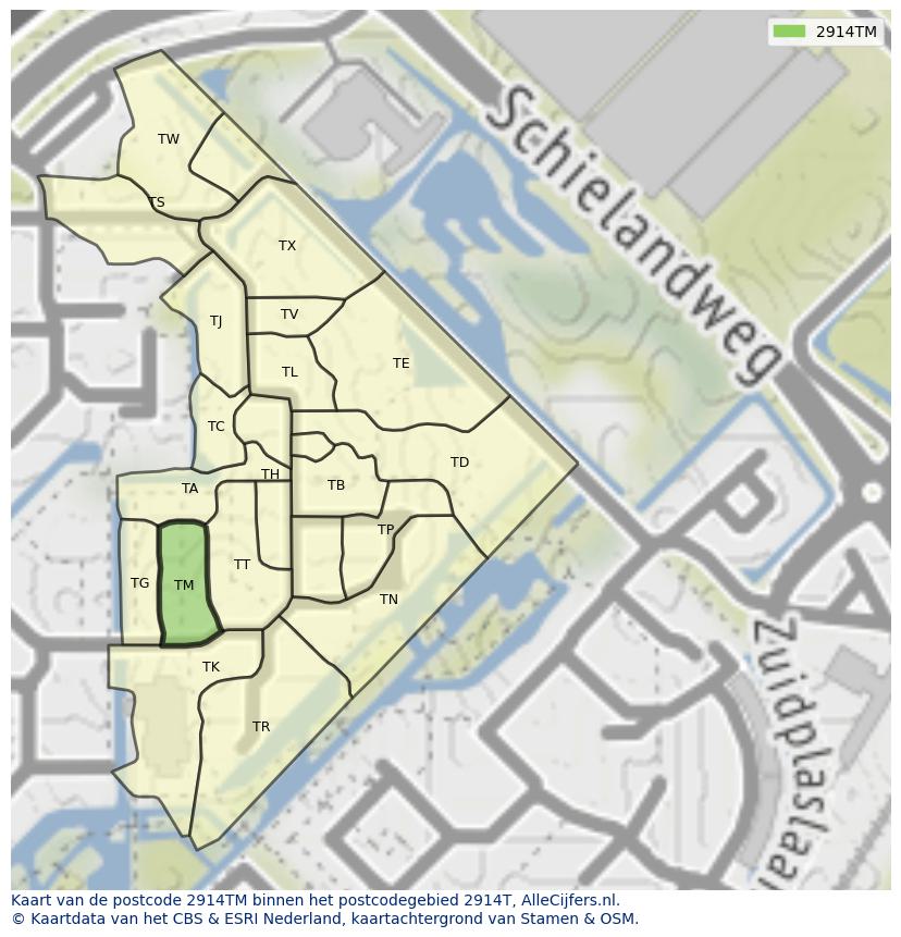 Afbeelding van het postcodegebied 2914 TM op de kaart.