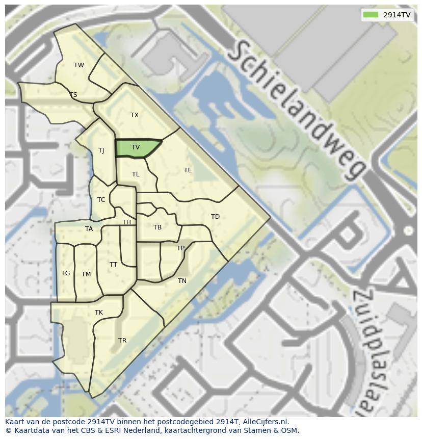 Afbeelding van het postcodegebied 2914 TV op de kaart.