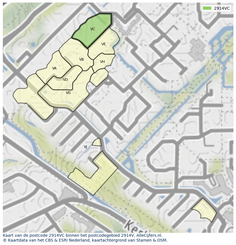Afbeelding van het postcodegebied 2914 VC op de kaart.